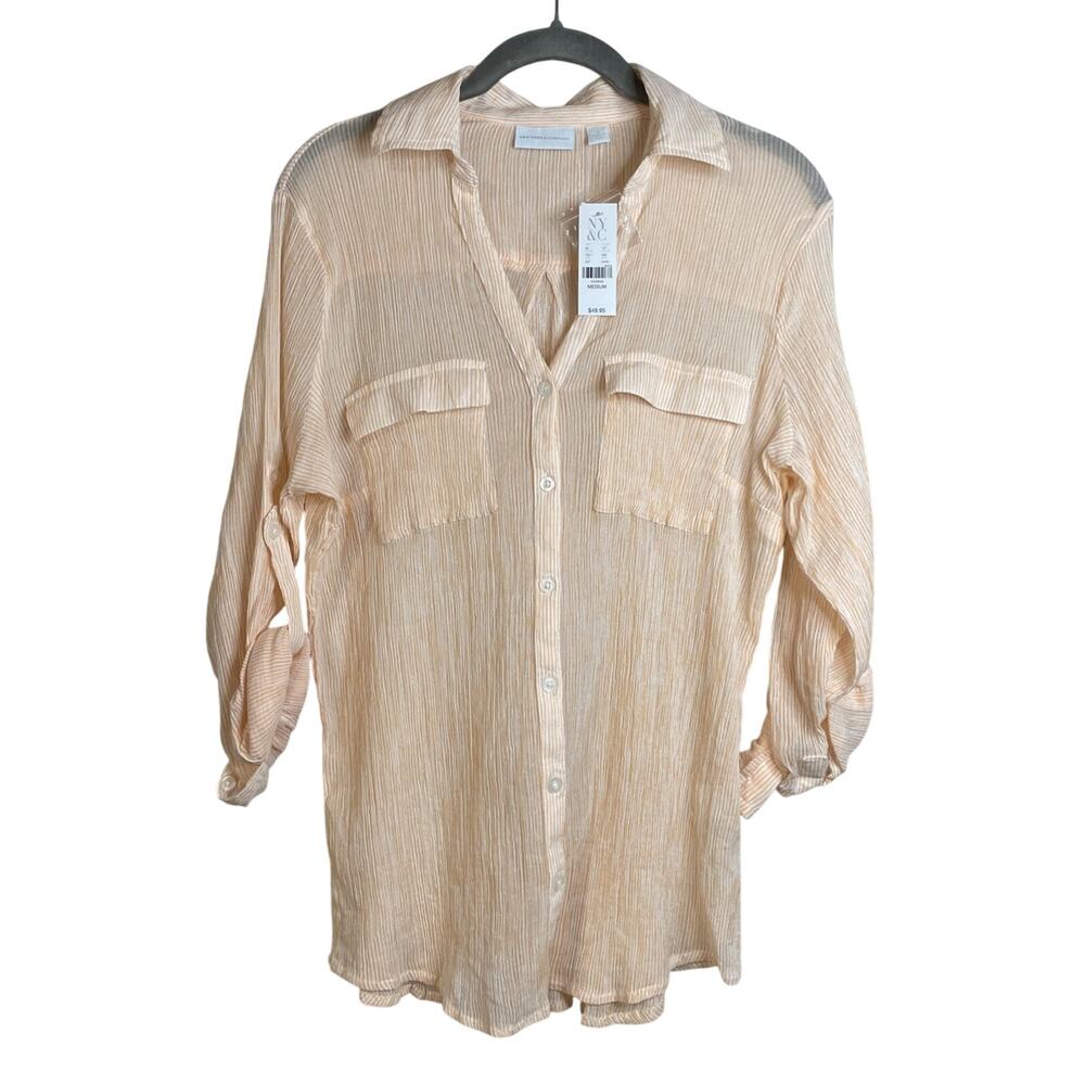 New York & Company NWT Women’s Size Medium Button-up Orange Blouse - 100% Cotton